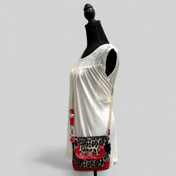 ⭐️⭐️SOLD⭐️⭐️ Y2K Coach Park Ocelot Leopard Print Crossbody - Black/Red Patent - Picture 2 of 15